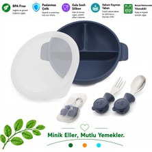 Jojo Silikon Beslenme Seti Vakumlu Silikon Mama Tabağı (Kapaklı), Paslanmaz Çelik Çatal Kaşık ve Saklama Kutusu