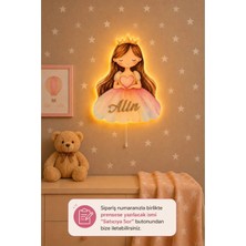 Bugy Bagy Ahşap Prenses Duvar Lambası - Çocuğun Ismine Özel Pilli LED Gece Lambası Bebek Çocuk Odası-Yıldız Sticker Hediyeli - Çok Renkli