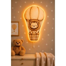 Bugy Bagy Ahşap Balonlu Aslan Ledli Gece Lambası Bebek Çocuk Odası-Yıldız Sticker Hediyeli - Kahverengi
