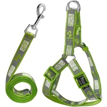 TeknoKapsül Köpek Göğüs Tasma Seti Köpek Desenli 120 Cm-34 Cm-47 cm Yeşil
