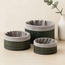 TeknoKapsül Yuvarlak Bambu Kenarlı Organizer Sepet (Gri, Ahşap Tabanlı)