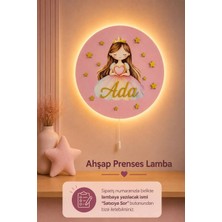 Bugy Bagy Ahşap Prenses Lamba Isme Özel Pilli Ledli Gece Lambası Bebek Çocuk Odası - Pembe