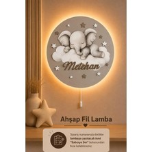 Bugy Bagy Ahşap Fil Lamba Isme Özel Pilli Ledli Gece Lambası Bebek Çocuk Odası - Gri