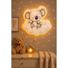 Bugy Bagy Ahşap Bulut Üzeri Koala Pilli Ledli Gece Lambası Bebek Çocuk Odası-Yıldız Sticker Hediyeli - Çok Renkli