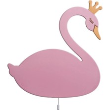 Bugy Bagy - 33X33CM Ebadında 1 Adet Pembe Kuğu ( Sağa Bakan) Dekoratif Ahşap Duvar Aydınlatma - 6998