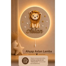 Bugy Bagy Ahşap Aslan Lamba Isme Özel Pilli Ledli Gece Lambası Bebek Çocuk Odası - Kahverengi