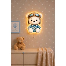 Bugy Bagy Ahşap Ayıcık Pilli Ledli Gece Lambası Yıldız Sticker Hediyeli Bebek Çocuk Odası - Mavi