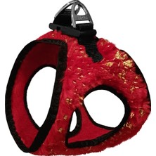 TeknoKapsül Üç Kilitli Simli Peluş Kedi Köpek Göğüs Tasması 24-28 cm Xx-Small Kırmızı