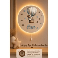 Bugy Bagy Ahşap Kapadokya Balonlu Lamba Isme Özel Pilli Ledli Gece Lambası Bebek Çocuk Odası - Bej