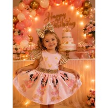 Kız Çocuk Minnie Mouse (Miki Mouse) Desenli Gold Payet Detaylı Tüllü Elbise