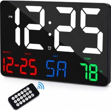 MDSTECH Dijital Duvar Saati Büyük Ekran 25X16 cm Renkli LED Tarih Gün Sıcaklık Alarm Uzaktan Kumandalı