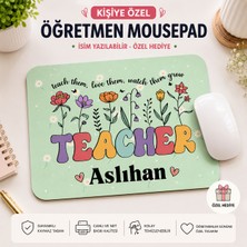 ElyNowa Kişiye Özel Isimli Öğretmen Mousepad – Çiçekli Teacher Tasarımlı Öğretmenler Günü Hediyesi