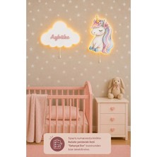 Bugy Bagy Ahşap Unicorn ve Isme Özel Bulut Pilli Ledli Gece Lamba Seti Yıldız Hediyeli Bebek Çocuk Odası - Pembe