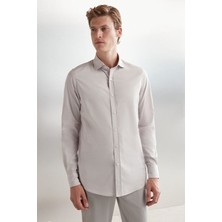 TeknoKapsül Açık Gri Slim Fit Erkek Gömlek: %100 Pamuklu Rahat Tasarım