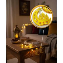 TeknoKapsül Gold Renk Metal Minareli Hilal LED Işık Pilli Ramazan Süsü