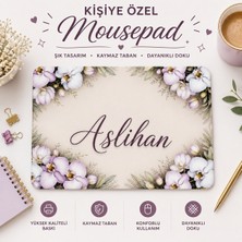 ElyNowa Kişiye Özel Isim Baskılı Çiçekli Mousepad – Orkide Tasarımlı Kaymaz Tabanlı Kişiselleştirilmiş Mouse Pad