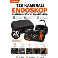 TeknoKapsül Ekranlı Tek Kameralı 20 mt Sert Kablo Yılan Endoskop Kamera 8 mm 4.3 Inc