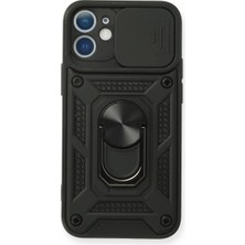 TeknoKapsül Apple iPhone 12 Mini Kılıf Pars Lens Yüzüklü Silikon - Siyah