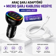 Schitec  3 Portlu Araç Şarj Aleti ve 67W Usba To Micro Data ve Hızlı Şarj Kablosu 1m Beyaz Hediye