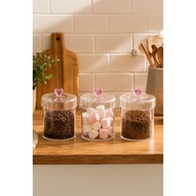 Porsima Hearts 3lü 750 ml Borosilikat Cam Kavanoz Seti Saklama Kabı Takımı 10X12
