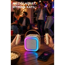 Başkenttekno Bluetooth Hoparlör Rgb Işıklı Kablosuz Karaoke Ses Sistemi Çift Mikrofonlu Parti Speaker D94