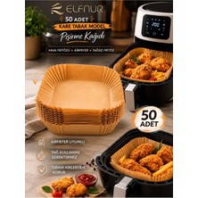 Elfnur Airfryer Pişirme Kağıdı 50 Adet Hava Fritözü Kare Model Pişirme Kağıdı Airfryer Yağsız Firitöz