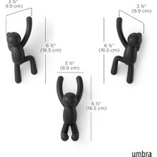 TeknoKapsül Umbra Buddy Kanca, Ceketler, Şallar, Çantalar, Sırt Çantası, Havlular ve Daha Fazlası Için Dekoratif Duvar Askısı, 3'lü Set, Siyah