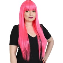TeknoKapsül Uzun Kahküllü Fiber Sentetik Peruk - Neon Pembe