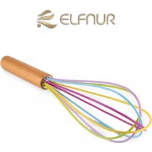 Elfnur Bambu Saplı Çırpma Teli Mutfak Silikon Çırpıcı Yemek 30 cm