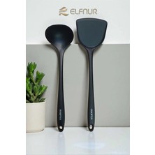 Elfnur 2 Parça Sert Uçlu Isıya Dayanıklı Yanmaz Yapışmaz Silikon Sıpatula Kepçe Seti 30 cm