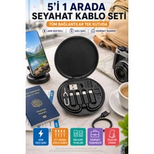 Open City 5'i 1 Arada Seyahat Kablo Seti 60W USB Type-C Şarj Kablosu Sım Kart Kutusu, Telefon Standlı Portatif