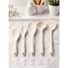 Elfnur 5 Parça Isıya Dayanıklı Yanmaz Yapışmaz Silikon Kepçe Spatula Kaşık Seti (30-28-22-20 cm
