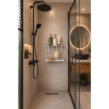 TeknoKapsül Beyaz Yapışkanlı Duş Rafı 2 Katlı Banyo Organizeri Şampuanlık