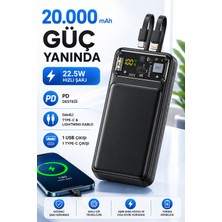 Matechno 20.000 Mah Powerbank 22.5W Hızlı Şarj Pd Destekli Dahili Type-C & Lightning Kablolu 1 USB + 1 Type-C Çıkışlı Dijital Göstergeli Taşınabilir Şarj Cihazı