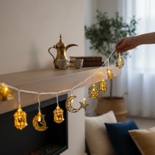 TeknoKapsül 10’lu 2 Metre Pilli LED Ramazan Kandil Temalı Dekoratif Işık, Sarı Işık 2 Modlu Aydınlatma, Oda Balkon ve Duvar Süsleme Için Uygun,şık Tasarım-Ck1 (Ramazan Işığı, 10 Lu 2 Metre)