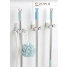Elfnur 3'lü Paspas Süpürge Fırça ve Mop Askısı Sap Tutucu Mutfak Banyo Askı Beyaz Renk