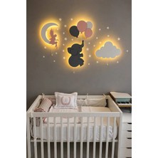 Bugy Bagy El Boyaması Ahşap 4'lü Pilli Ledli Gece Lamba Seti-Bebek Çocuk Odası-Yıldız Sticker Hediyeli - Pembe