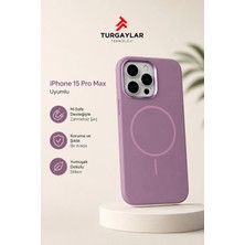 Premium iPhone 15 Pro Max Uyumlu M-Safe Manyetik Silikon Kılıf – Yumuşak Dokulu, Kamera Korumalı, Darbe Emici Telefon Kılıfı, Mor
