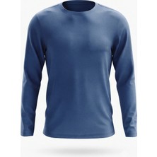Kiagu T-Shirt Erkek Çocuk Basic Indigo Tişört Uzun Kollu %100 Pamuk Bisiklet Yaka Baskısız Tshirt