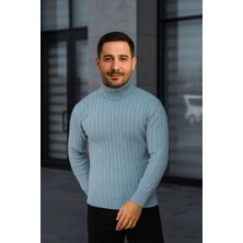 Modi Erkek Fitilli Triko Kazak 3lü Set Bebek Mavisi Bej Siyah Regular Balıkcı Yaka Tam Boğazlı Triko Seti Modeli Kazak