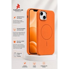 iPhone 13 ve iPhone 14 Uyumlu M-Safe Manyetik Silikon Kılıf – Yumuşak Dokulu, Kamera Korumalı, Kablosuz Şarj Uyumlu, Turuncu