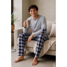Koza İç Giyim Erkek Pamuklu Uzun Kollu Yamalı Ekose Desenli Pijama Takımı