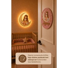 Bugy Bagy Ahşap Prensesli Bebek Odası Gece Lambası ve Ahşap Hoş Geldin Kapı Süsü Seti - Pembe