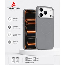 Premium iPhone 17 Pro ve 18 Pro Uyumlu M-Safe Manyetik Silikon Kılıf – Kamera Korumalı, Yumuşak Dokulu Darbe Emici Telefon Kılıfı, Gri
