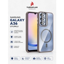 Premium Samsung Galaxy A36 Uyumlu M-Safe Manyetik Kılıf – Magsafe Uyumlu, Kamera Korumalı, Şeffaf Mat Darbe Koruyucu Telefon Kılıfı, Gri
