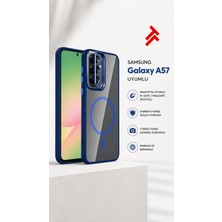Premium Samsung Galaxy A57 Uyumlu M-Safe Manyetik Kılıf – Şeffaf Arka Yüzey, Kamera Korumalı Darbe Emici Telefon Kılıfı, Lacivert