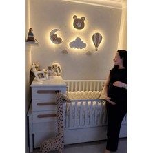 Bugy Bagy Ahşap El Boyaması 4’lü Gece Lambası Seti – Pilli LED Bebek Çocuk Odası Duvar Gece Lambaları, Bulut, Ayıcık, Aylı Ayıcık ve Kapadokya Balon Lambalar - Bej