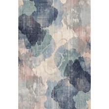 Rugzella Lacivert Denim Mavi Modern Suluboya Soyut Eskitme Desen Yıkanabilir Halı