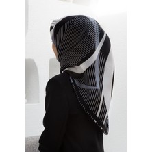 Vissona Twill Ipek Geometrik Desen Eşarp Siyah