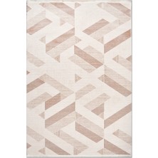 Rugzella Krem Bej Modern Geometrik Üçgen Desenli Makine Dokuma Halı